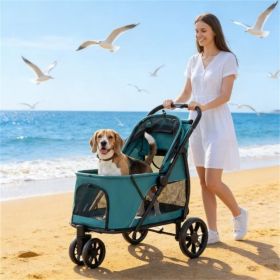 Pet stroller, dog stroller, easy to carry, dark green